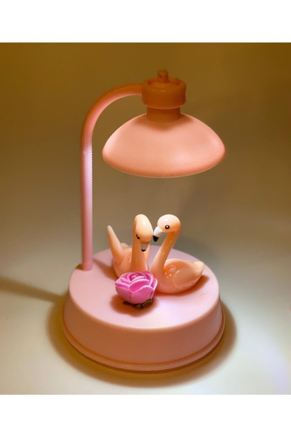 Pembe Flamingo Çift Renk Işıklı Gece Lambası Defter Kalem Dekor Set