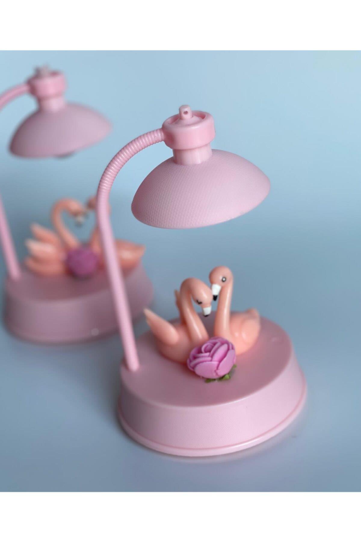 Pembe Flamingo Çift Renk Işıklı Gece Lambası Defter Kalem Dekor Set