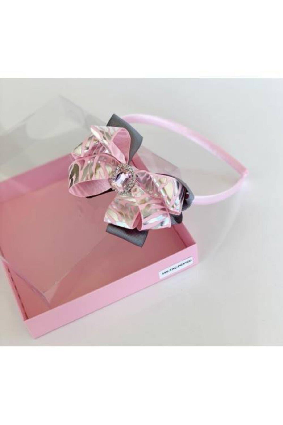 Pembe Gri Kristal Taşlı Zebra Desenli Anne Kız Çocuk Bebek Hediye Taç
