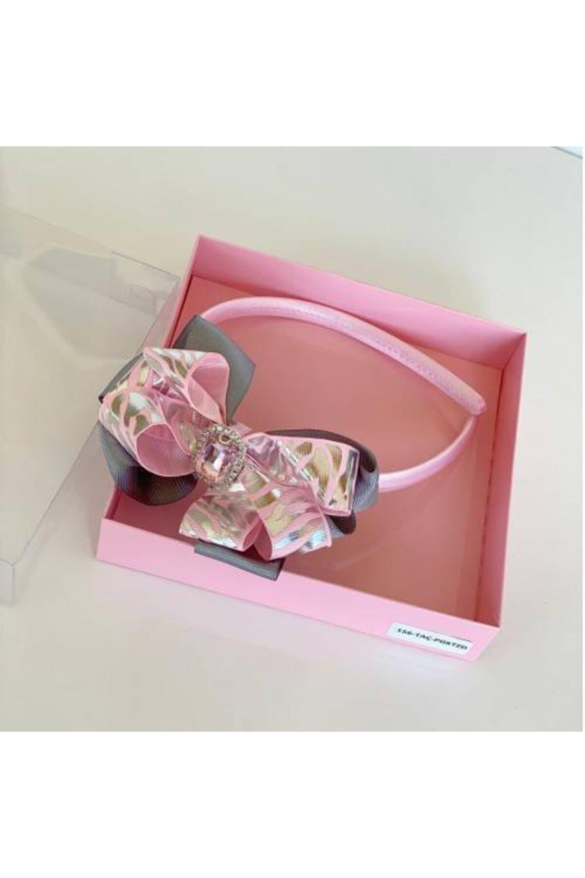 Pembe Gri Kristal Taşlı Zebra Desenli Anne Kız Çocuk Bebek Hediye Taç