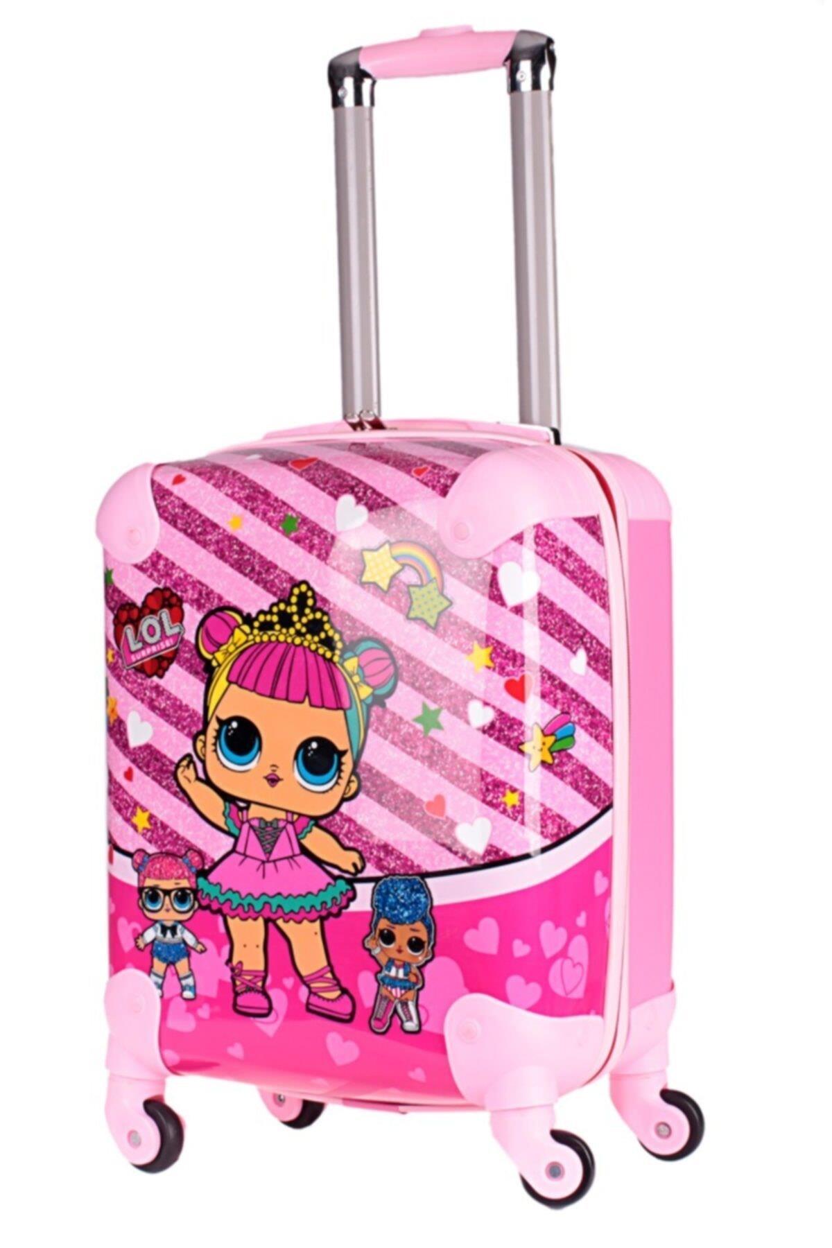 Pembe Lol Bebek Kız Unisex Çocuk Tekerlekli Çekçekli Valiz Bavul Çanta