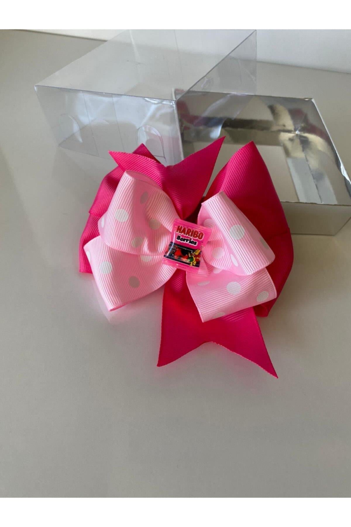 Pembe Puantiyeli Fuşya Haribo Şeker Metal Pensli Toka (timsah Toka) Anne Kız Çocuk Tokası