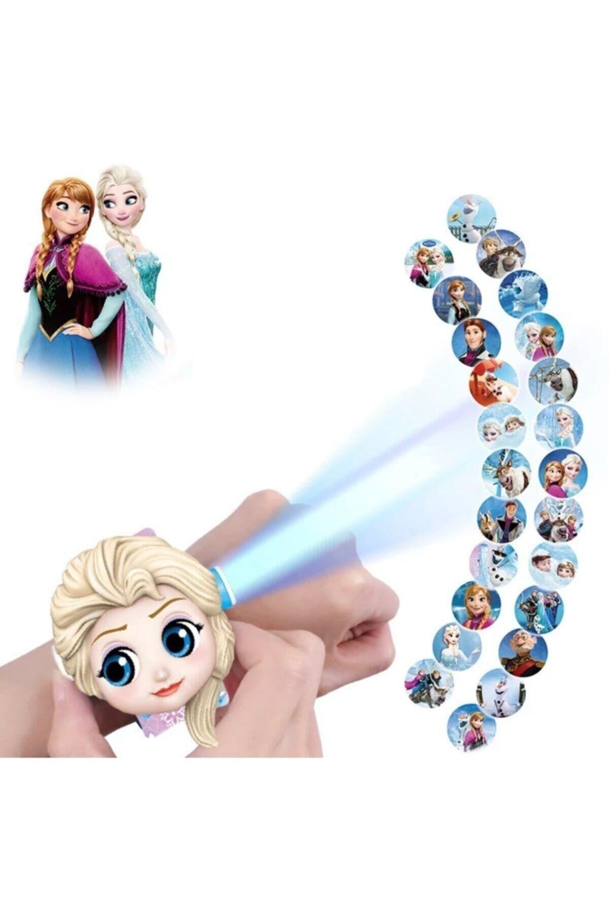 Projeksiyon Işıklı Resimli Mor Pembe Dijital Çocuk Yeniyıl Hediyesi Kutulu Saat Elsa