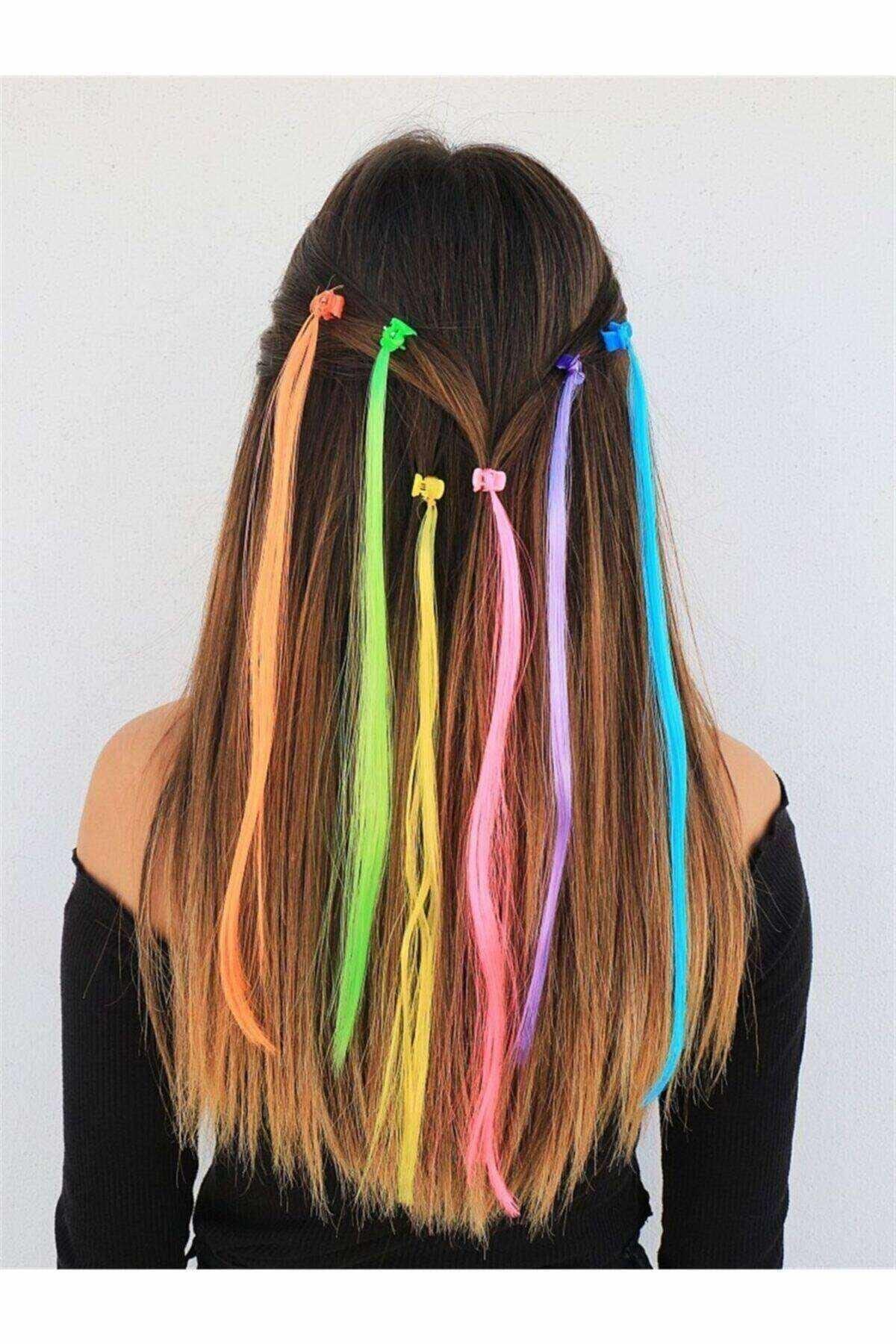 Rengarenk Unicorn 6lı Takma Postiş Saç Toka Pembe Mavi Sarı Mor Yeşil Renkli