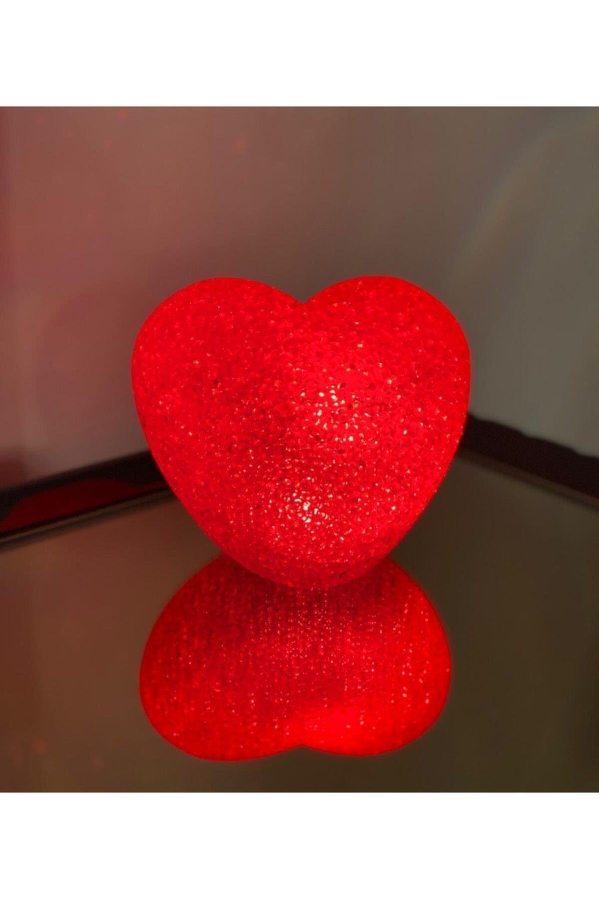 Romantik Aşk Kırmızı Işıklı Gece Lambası Büyük Kristal Görünüm Kalp