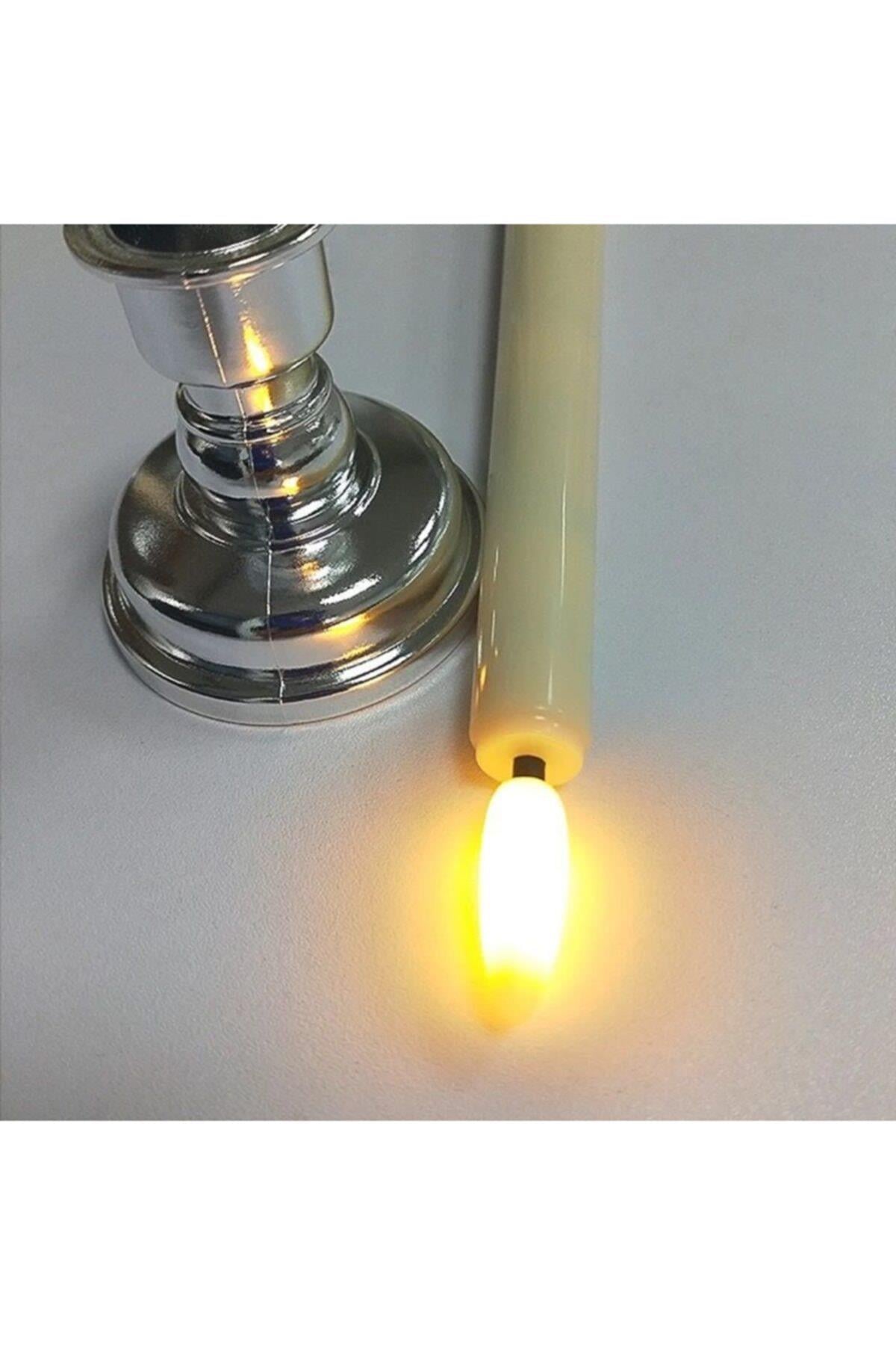 Romantik Titreyen Gerçek Görünüm Led 2 Li Şamdan Mum Seti Masa Sofra Dekorasyon Gold Altın Pilli