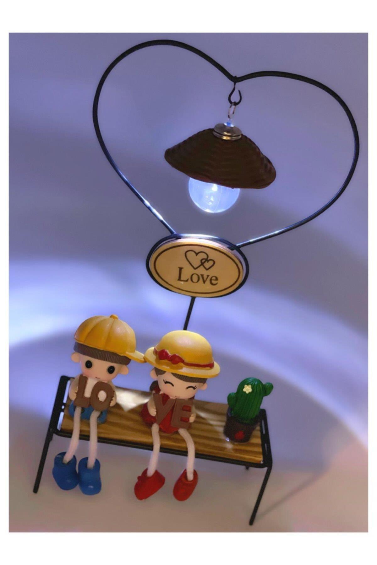 Sevgililer Günü Büyük Metal Love Aşk Masa Gece Lambası Işıklı Biblo Sevgili Çift Hediye Kutulu