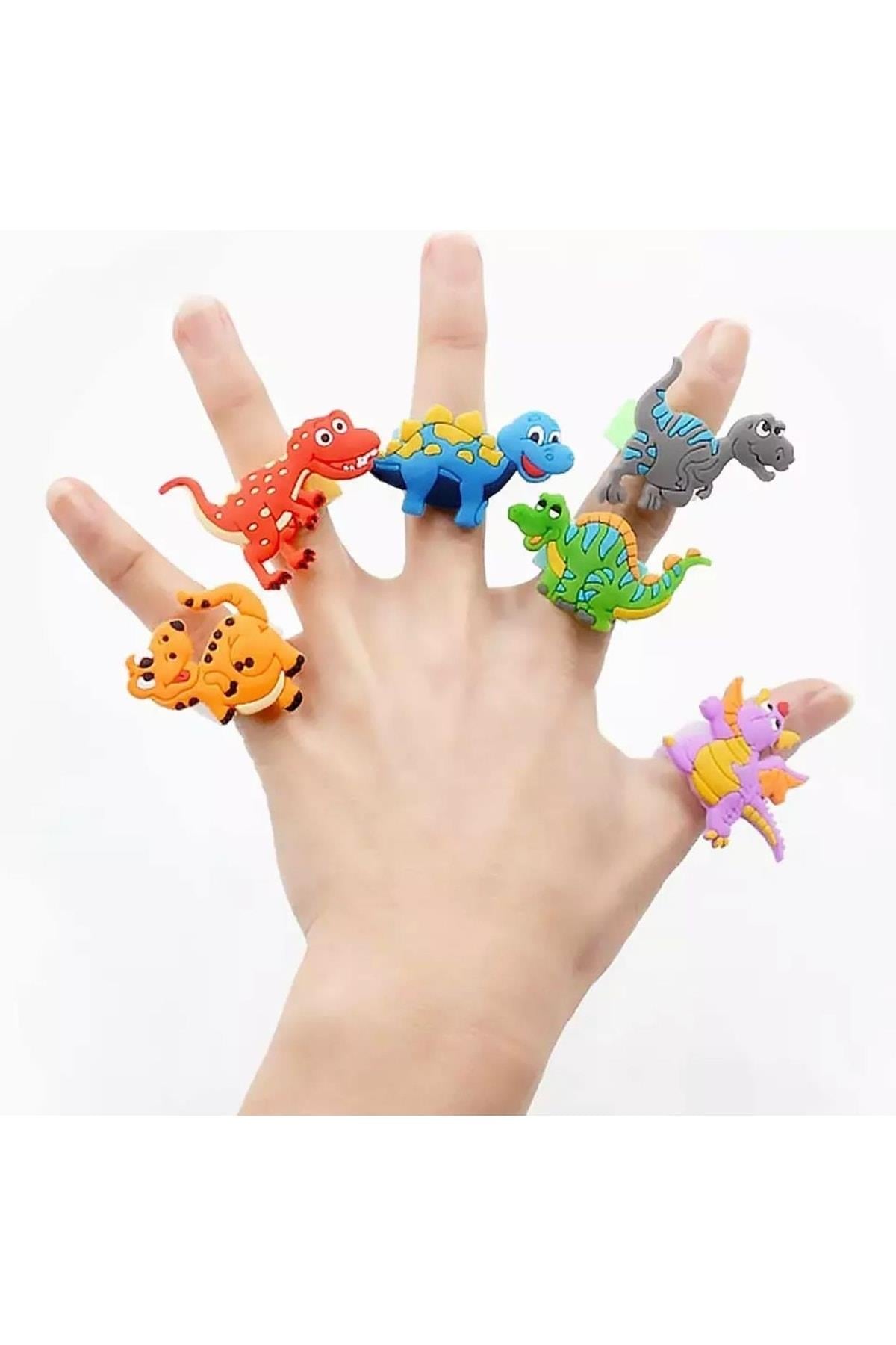 Sevimli Dinazorlar Parmak Kuklası Yüzük Silikon 3d Dinazor Parti Çocuk Yüzüğü 3lü Set