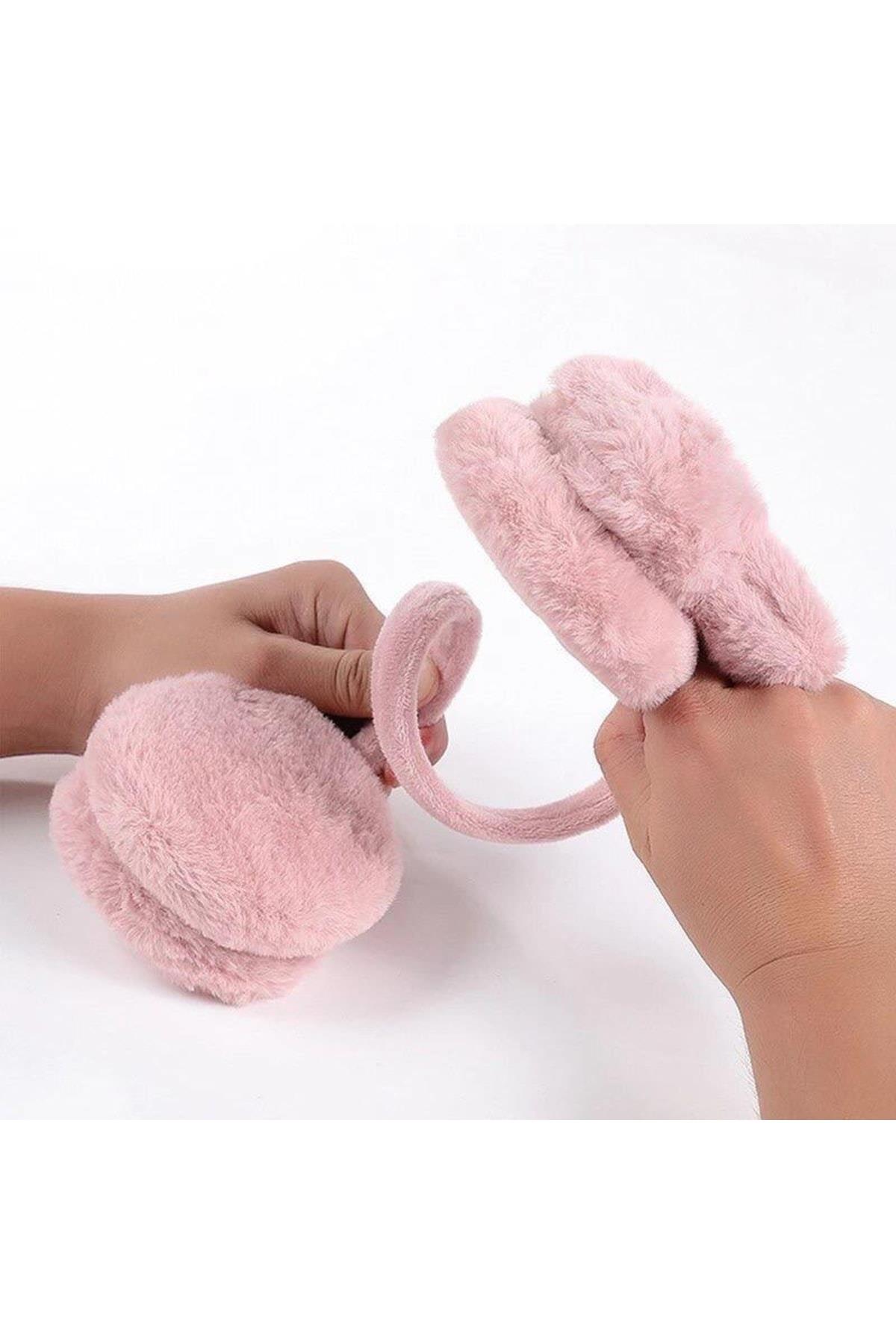 Sevimli Pofuduk Tüylü Peluş Kaşmir Oyuncak Tavşan Kulaklık Çocuk Kahverengi