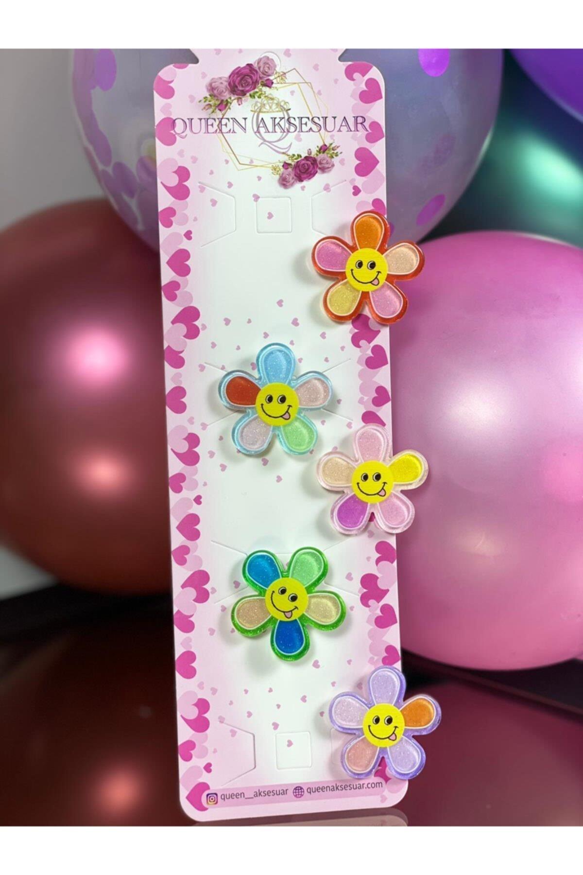 Sevimli Renkli Papatya Çiçekli Simli Çocuk Bebek Pensli 5li Toka Set