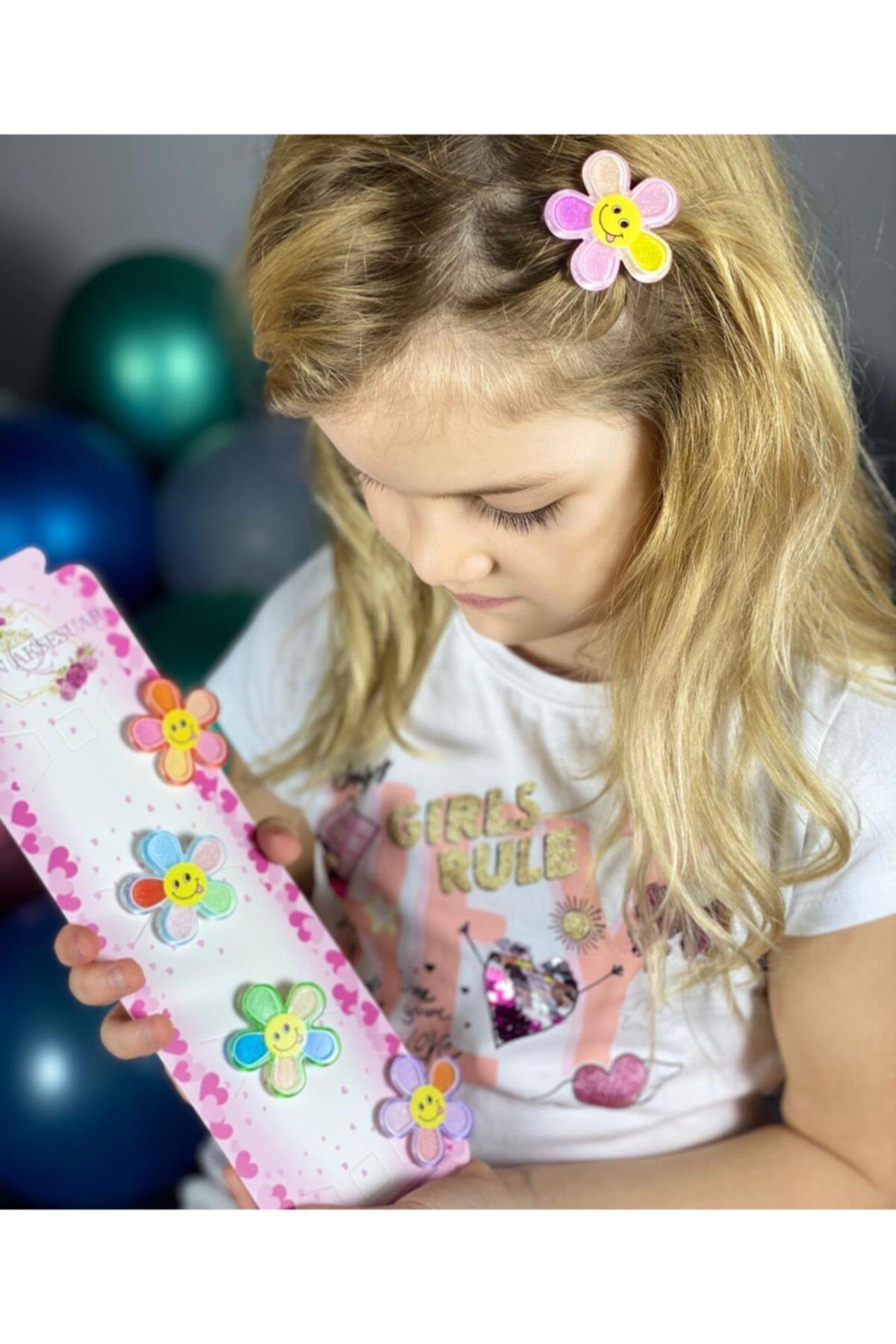 Sevimli Renkli Papatya Çiçekli Simli Çocuk Bebek Pensli 5li Toka Set