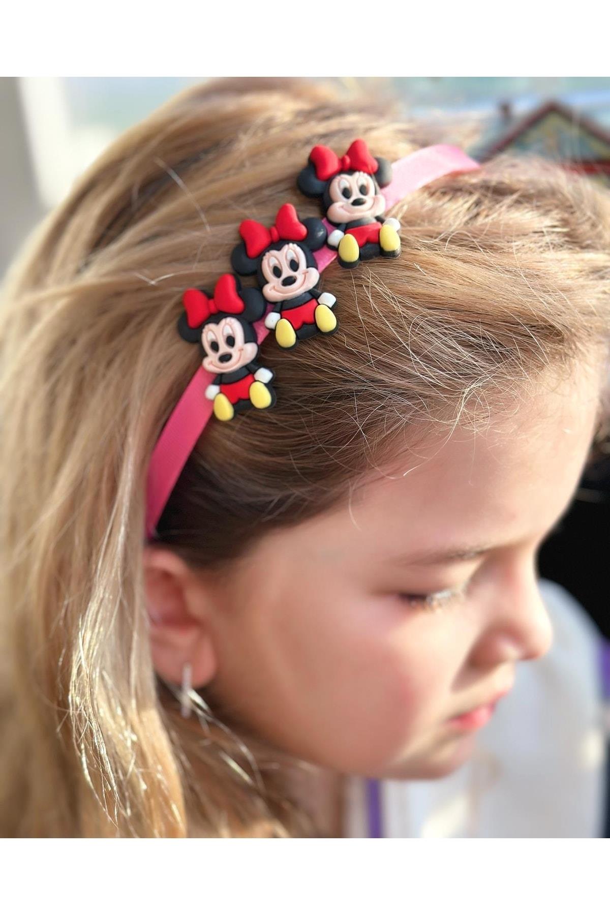 Sevimli Trend Moda 3d Boyutlu Oyuncak 3lü Minnie Mouse Fare Taç Kadın Çocuk Tacı Kırmızı Pembe