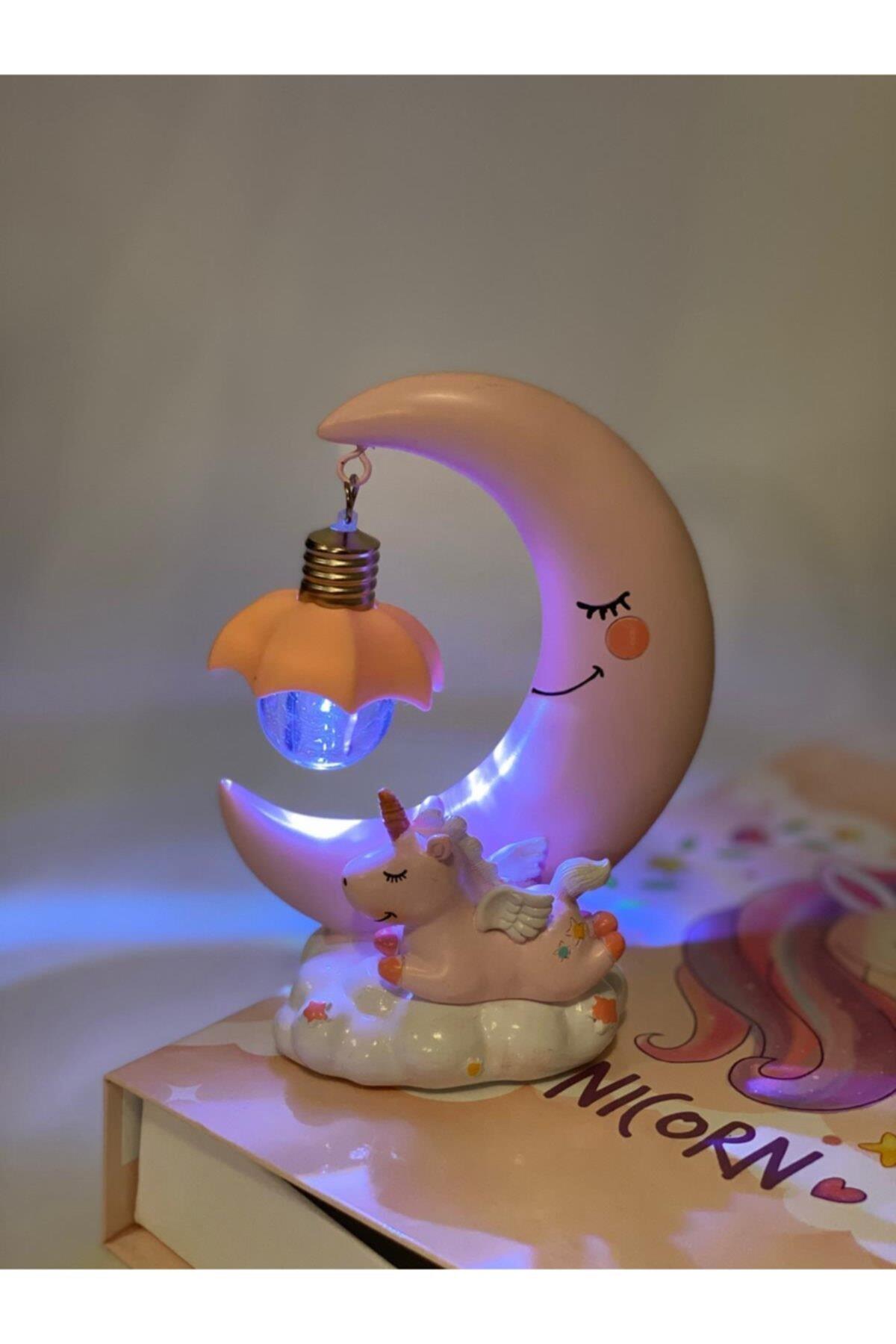 Sevimli Unicorn Çift Renk Işıklı Masa Gece Lambası Pembe