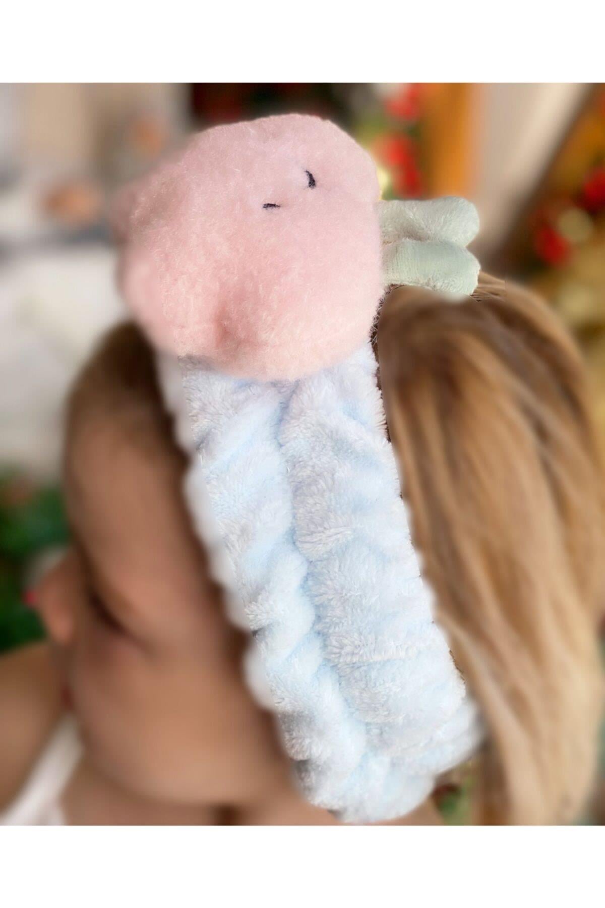 Şirin Sevimli Kadife Pofuduk Bulut Çocuk Bebek Saç Bantı Bandana Mavi Pembe