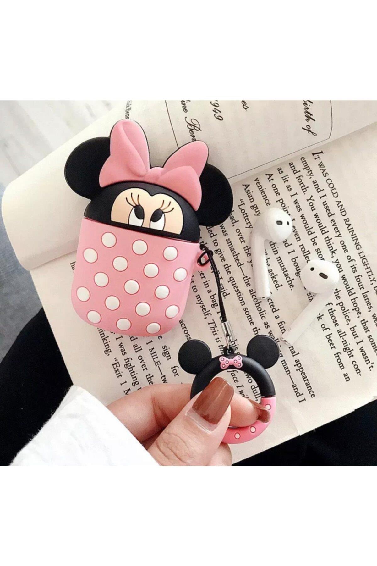 Şirin tasarım özel silikon askılı Air pods 1  2 kılıfı Minnie Mouse Mini Fare