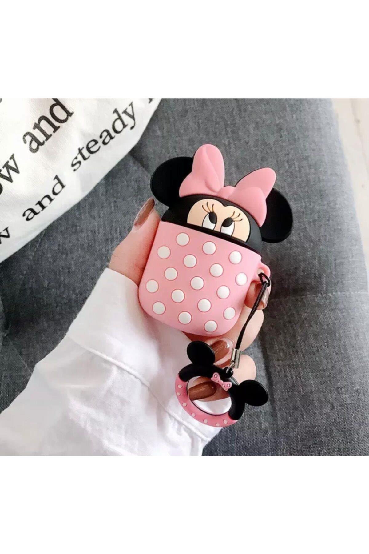 Şirin tasarım özel silikon askılı Air pods 1  2 kılıfı Minnie Mouse Mini Fare