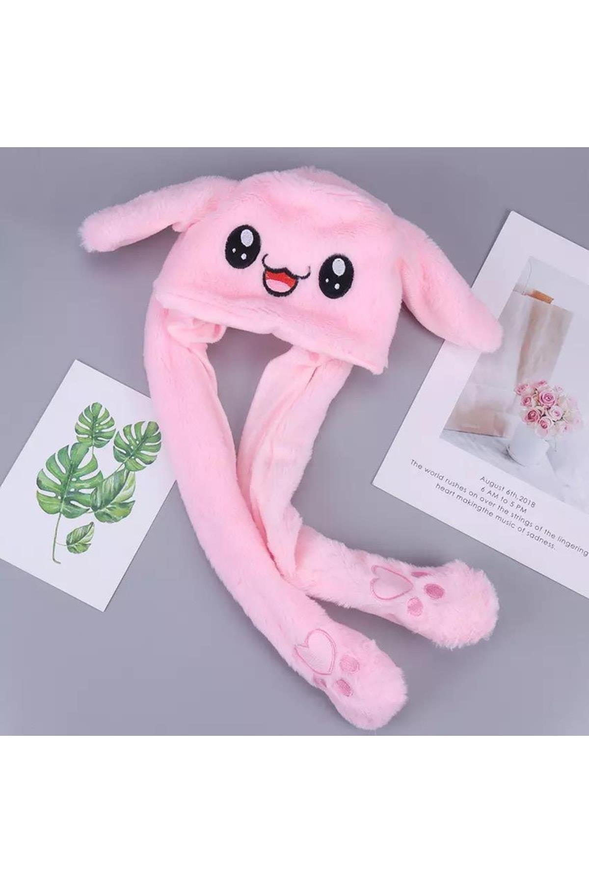 Trend Influencer Hareketli Oynar Kulaklı Pompalı Tavşan Şapka Sevimli Peluş Oyuncaklı Çocuk Yetişkin