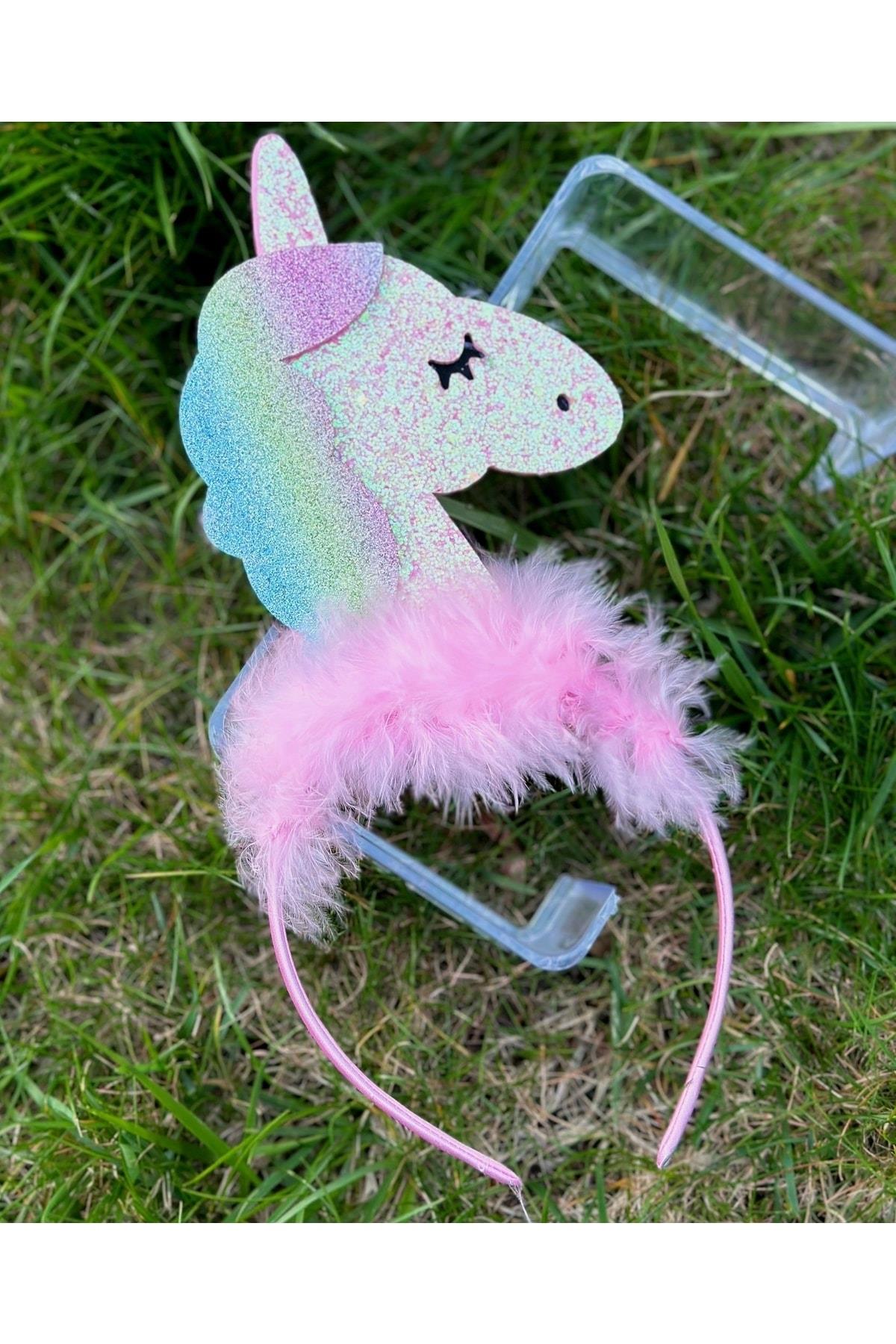 Trend Moda Dev Unicorn Simli Tüylü Özel Tasarım Doğum Günü Parti Tacı Çocuk Yetişkin Pembe Taç