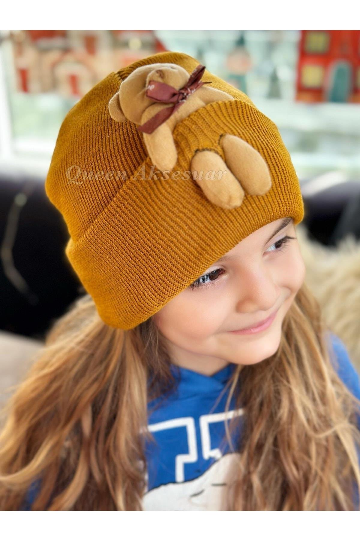 Trend Moda Özel Tasarım Peluş Ayıcıklı Yetişkin Erkek Kız Unisex Çocuk Ayı Şapka Bere Kahverengi