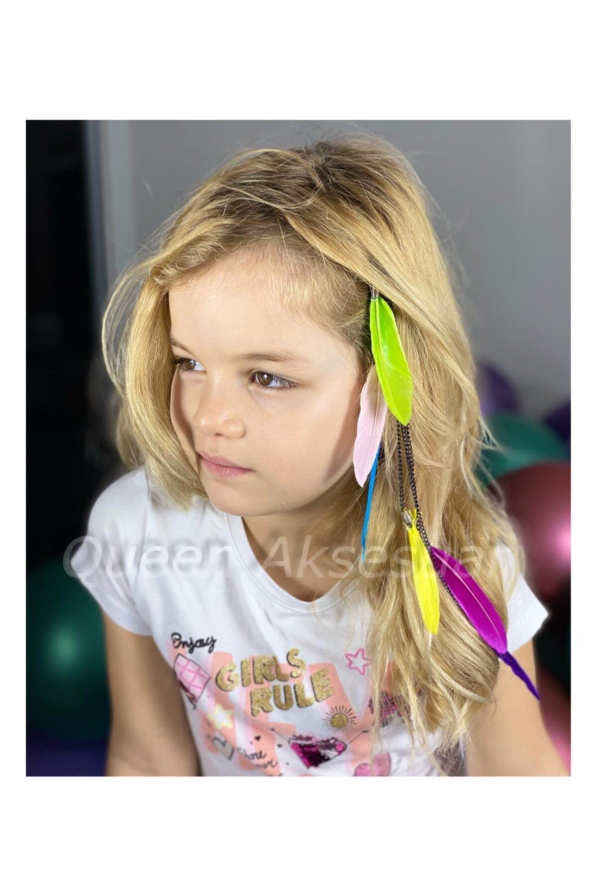 Trend Moda Renkli Tüy Zincirli Sarkıt Takma Çıtçıtlı Kaynak Saç Sarkıt Toka