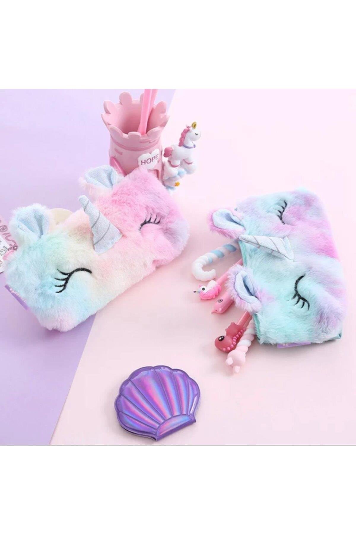 Tüylü Peluş Unicorn Kalem Kutusu