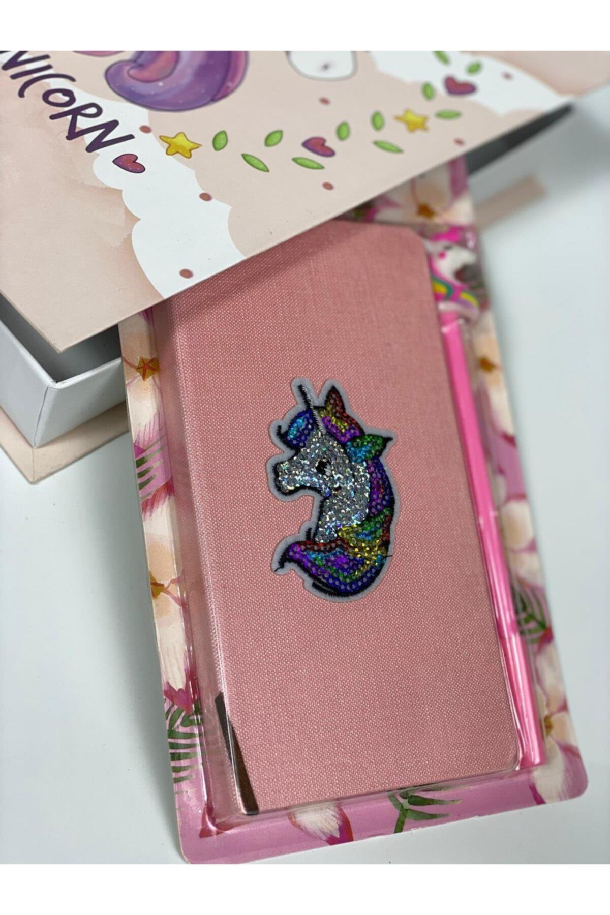 Unicorn Işıklı Pembe Gece Lambası Kitap Kutu Kalem Pullu Parlak Defter Çocuk Odası Dekor Seti