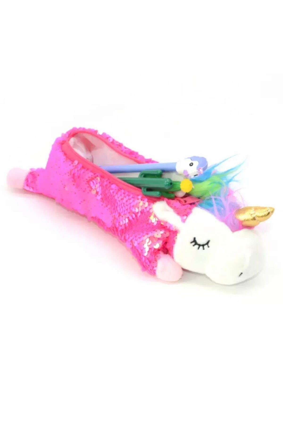 Unicorn Kalem Kutusu Kalemlik Pullu Peluş Pembe