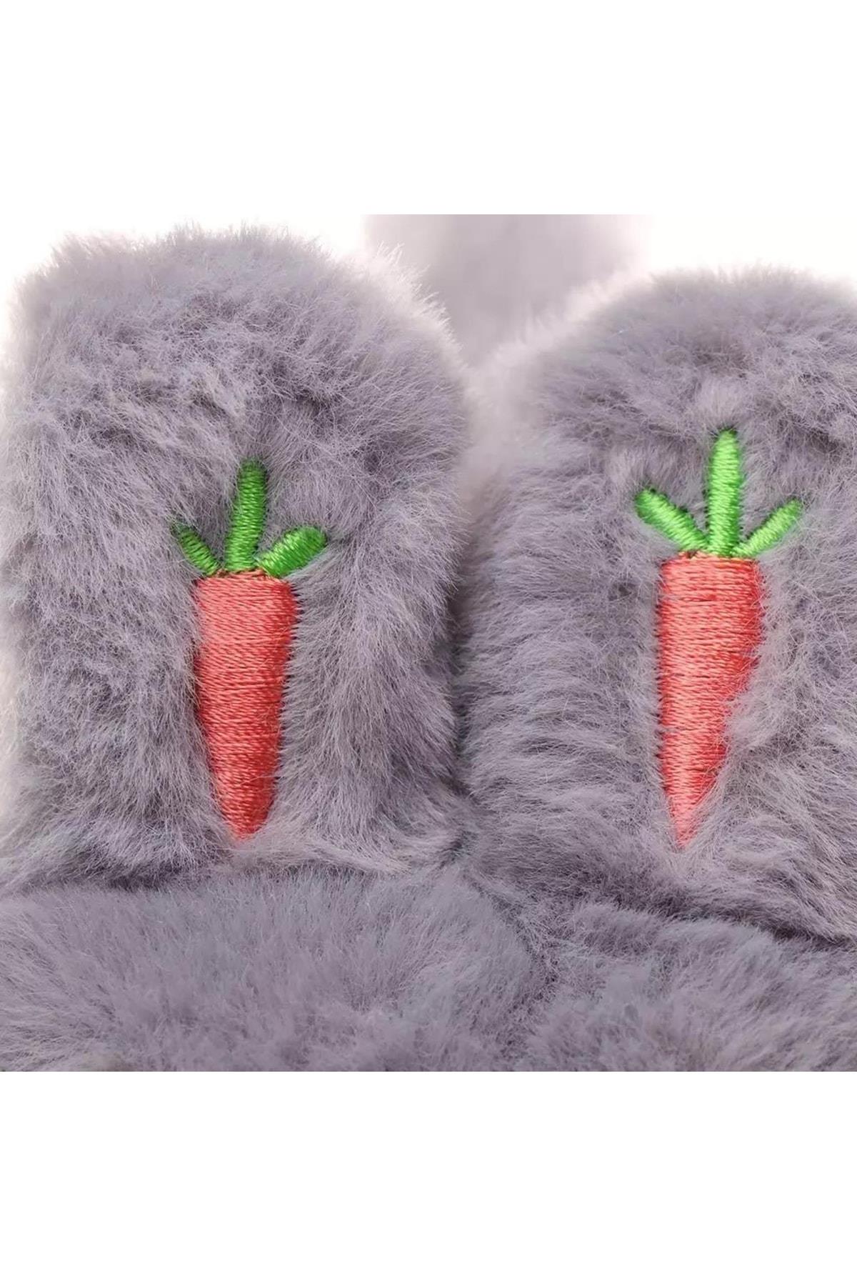 Yeni Moda Sevimli Pofuduk Tüylü Peluş Kaşmir Oyuncak Tavşan Kulaklık Çocuk Yetişkin Gri