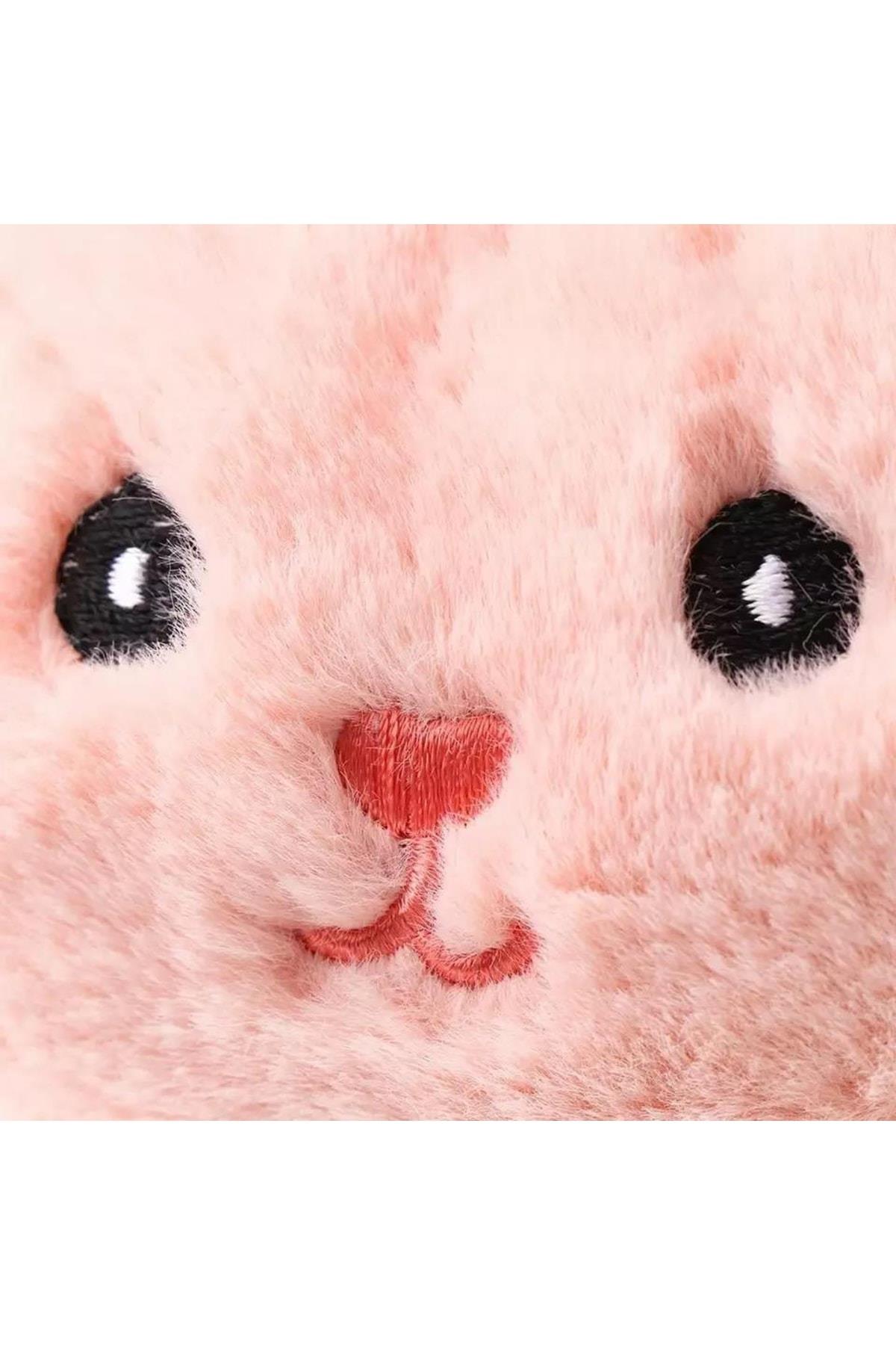 Yeni Moda Sevimli Pofuduk Tüylü Peluş Kaşmir Oyuncak Tavşan Kulaklık Çocuk Yetişkin Pembe