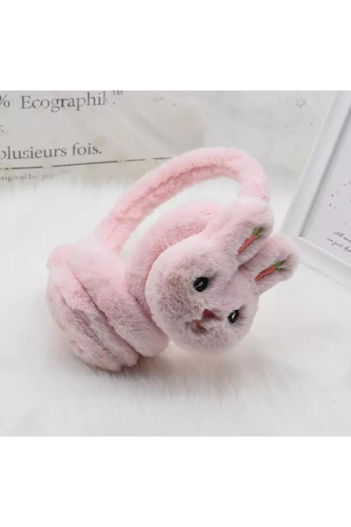 Yeni Moda Sevimli Pofuduk Tüylü Peluş Kaşmir Oyuncak Tavşan Kulaklık Çocuk Yetişkin Pembe