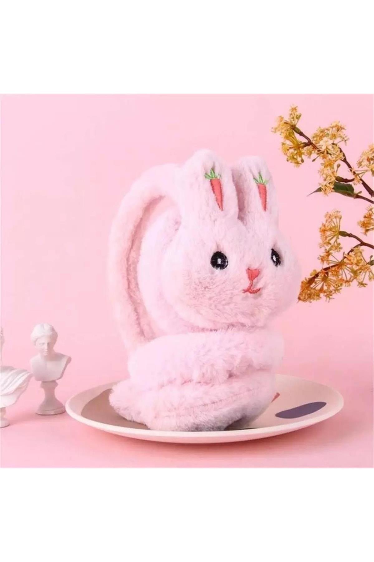 Yeni Moda Sevimli Pofuduk Tüylü Peluş Kaşmir Oyuncak Tavşan Kulaklık Çocuk Yetişkin Pembe