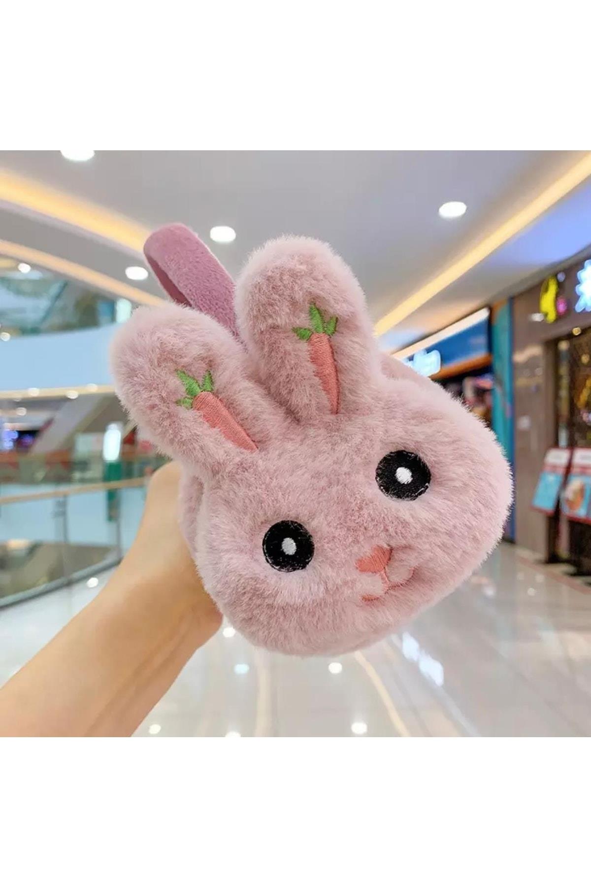 Yeni Moda Sevimli Pofuduk Tüylü Peluş Kaşmir Oyuncak Tavşan Kulaklık Çocuk Yetişkin Koyu Pembe Pudra