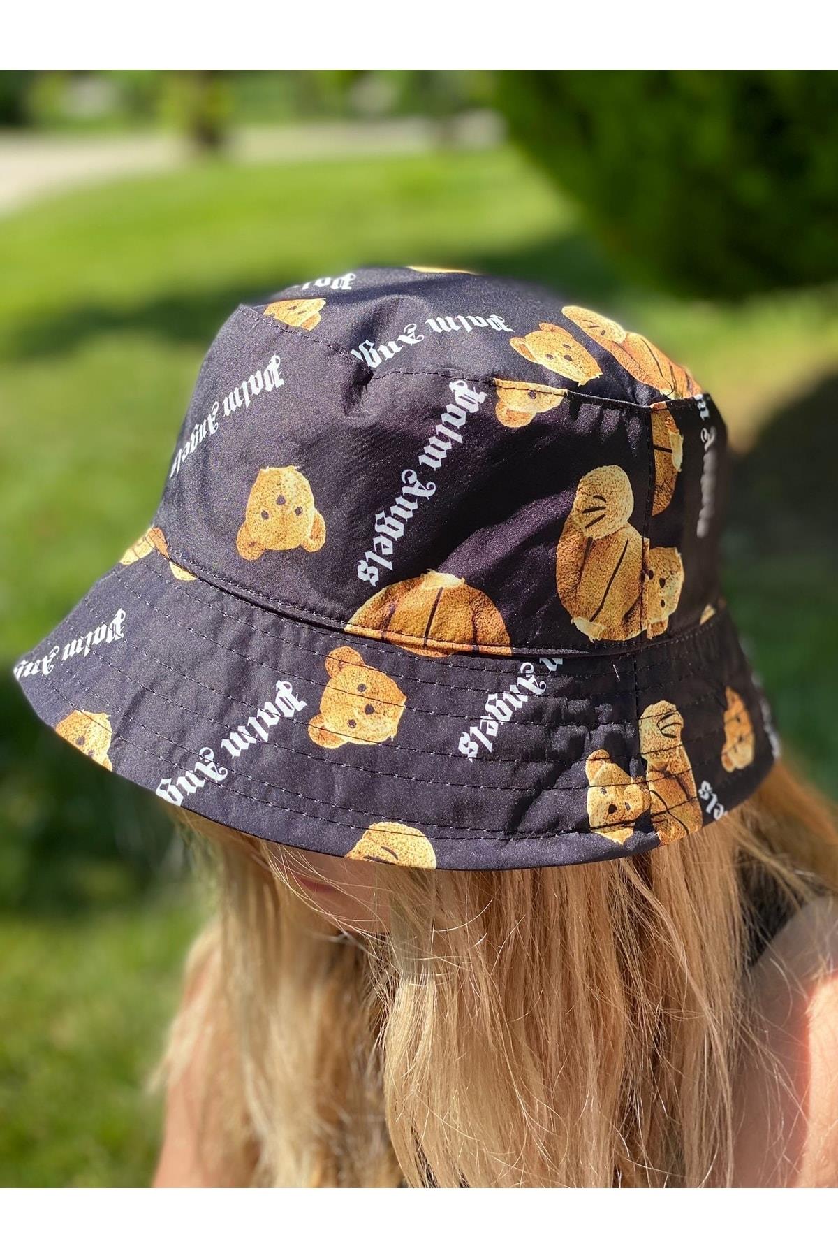 Yeni Trend Lüks Sevimli Teddy Ayıcık Desenli Bucket Baget Şapka Yetişkin Kadın Büyük Çocuk Şapkası