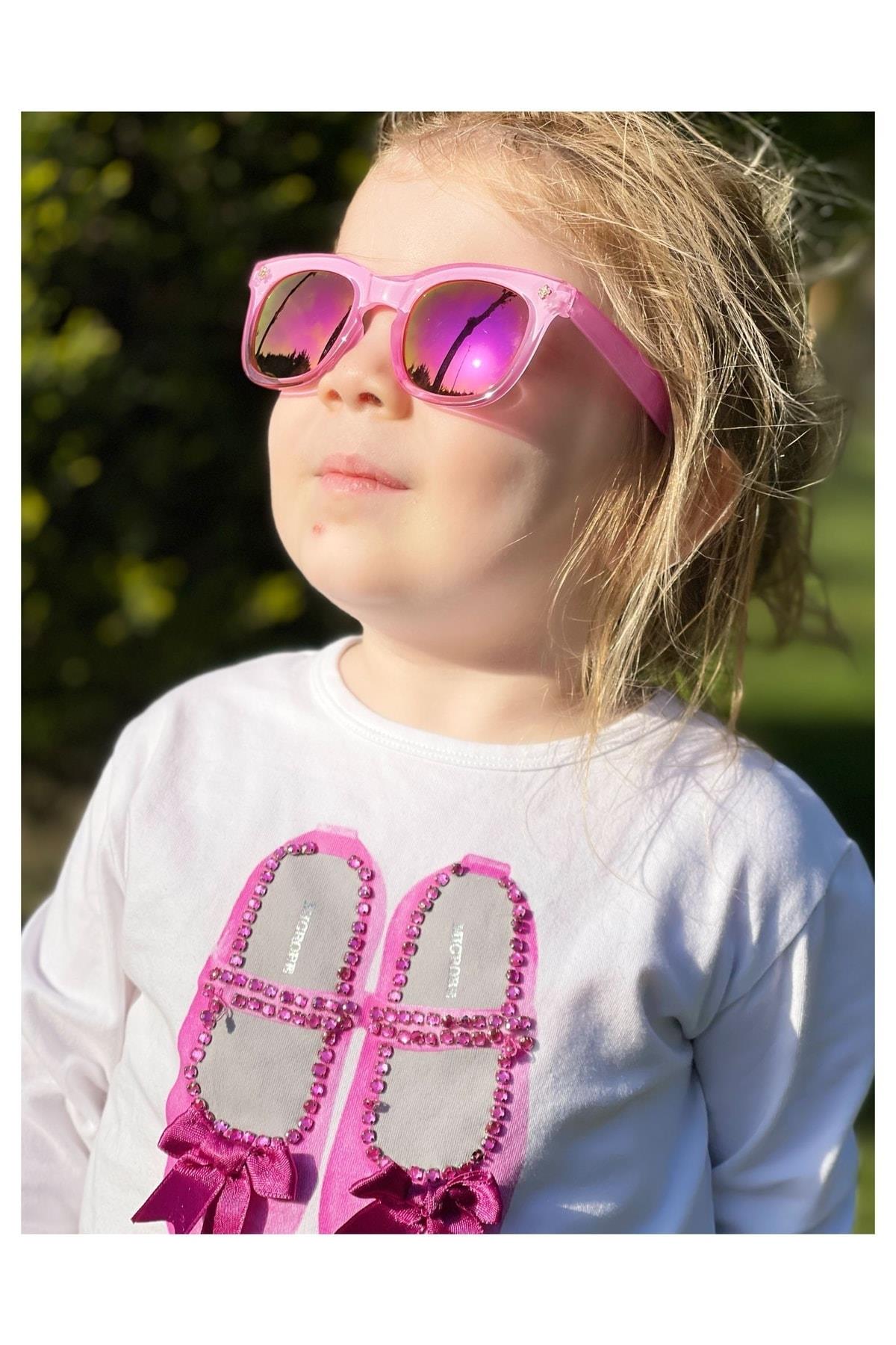 Yeni Trend Moda Şeffaf Pembe Mor Ayna Camlı Ray Ban Tarz Kız Çocuk Uv400 Güneş Gözlüğü