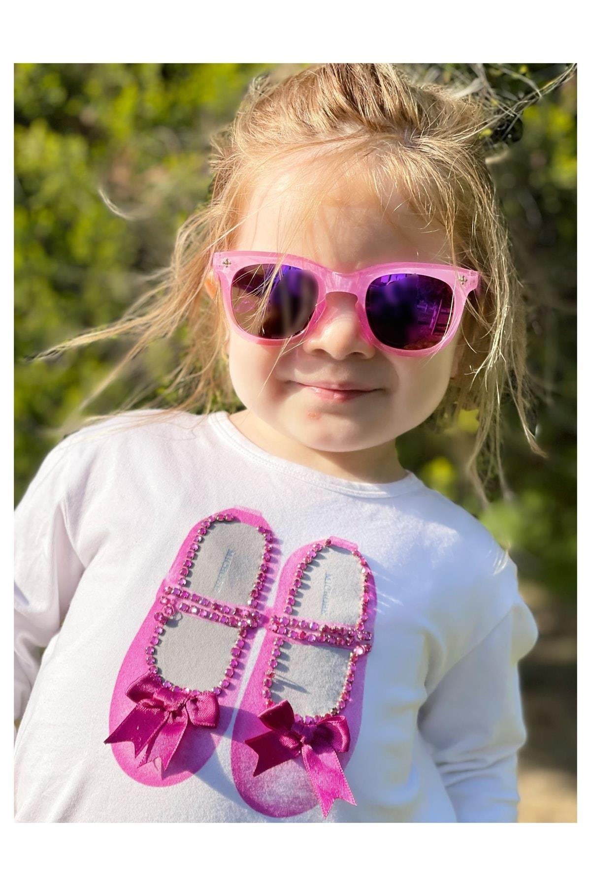 Yeni Trend Moda Şeffaf Pembe Mor Ayna Camlı Ray Ban Tarz Kız Çocuk Uv400 Güneş Gözlüğü