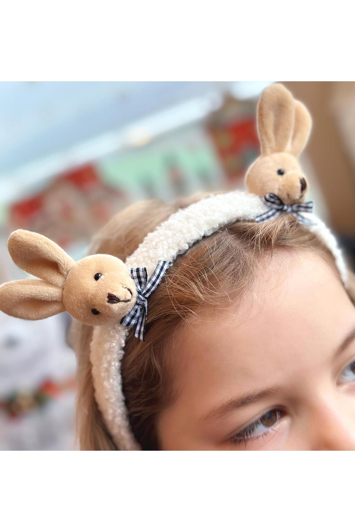 Yeni Trend Moda Sevimli 3d Boyutlu Peluş Pofuduk Taç Oyuncak Tavşanlı Çocuk Kadın Tacı Beyaz