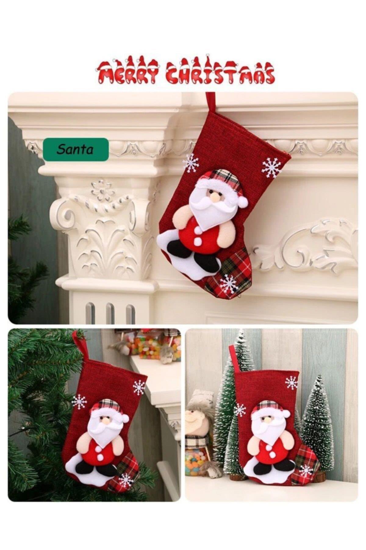 Yeni Yıl Noel Baba Yılbaşı Hediye Çanta Kese Çorap Dekorasyon Çam Süs Özel Tasarım Santa