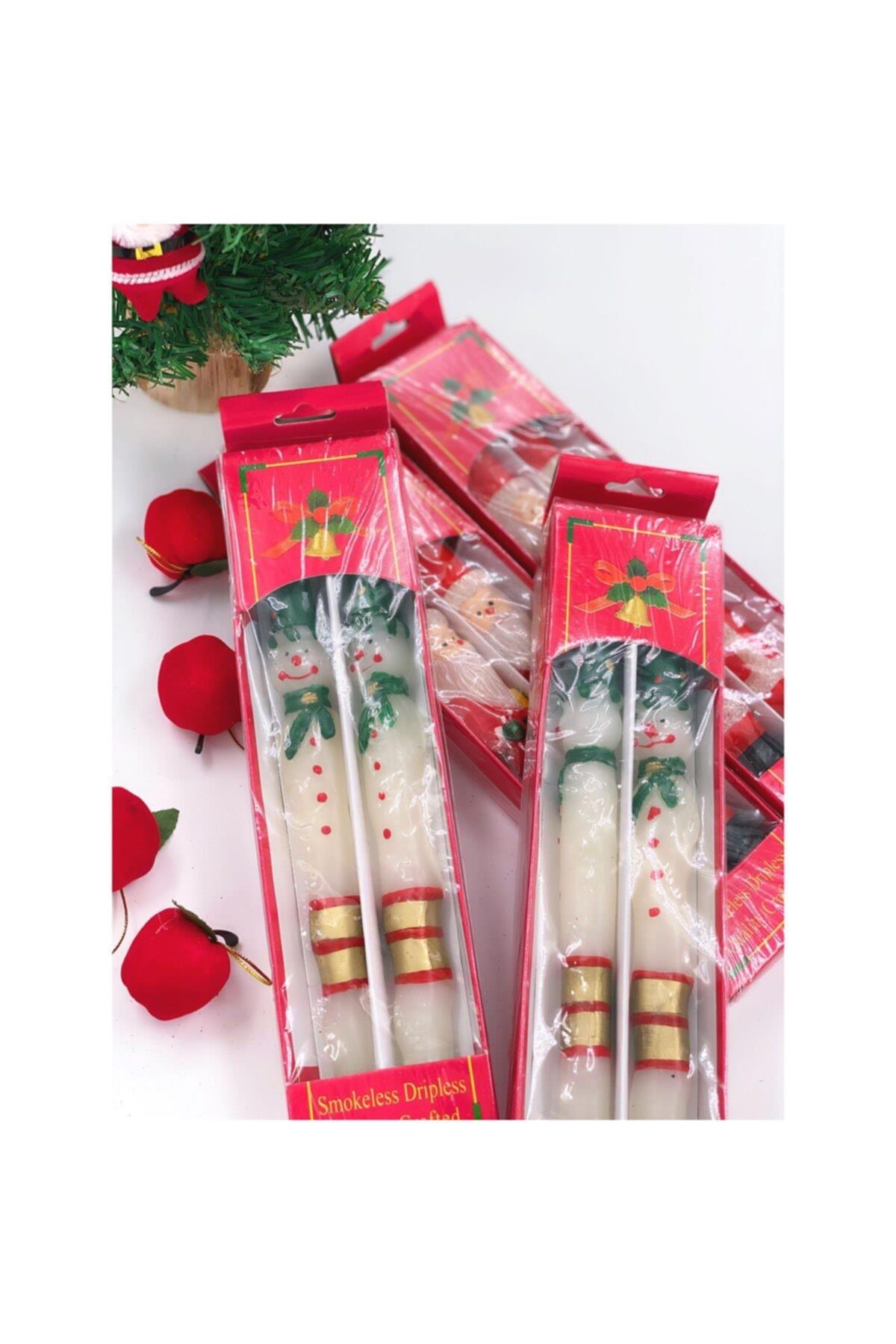 Yeni Yıl Yılbaşı Christmas Masa Sofra Dekorasyon Süsü Noel Kardan Adam 2li Mum Seti