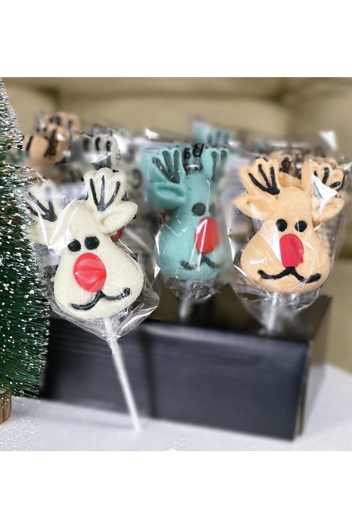 Yeni Yıl Yılbaşı Özel Geyikli Marshmallow Çubuklu Yumuşak Lokum Şeker Marşmelov Noel Geyiği