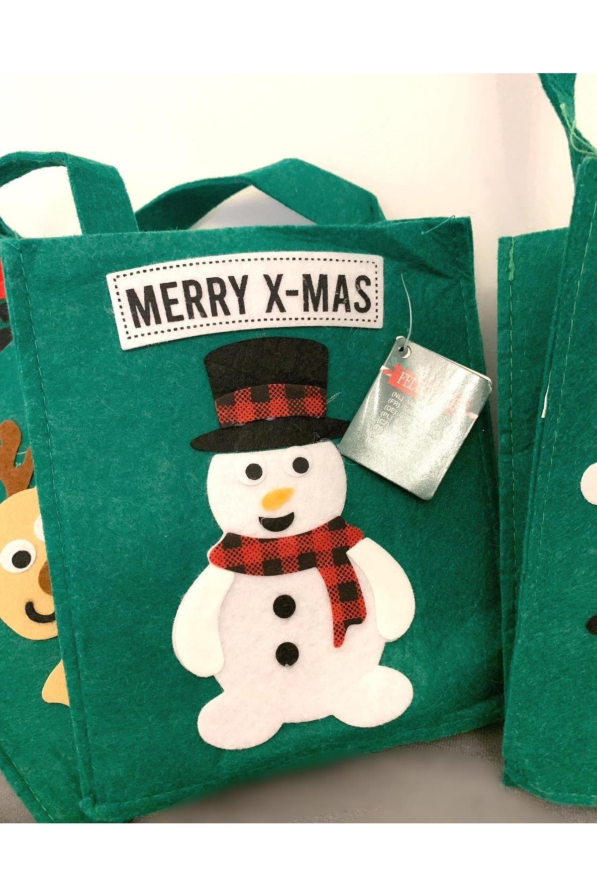 Yeni Yıl Yılbaşı Özel Ithal Sevimli Noel Baba Desenli Saplı Çanta Hediye Çantası 20cm