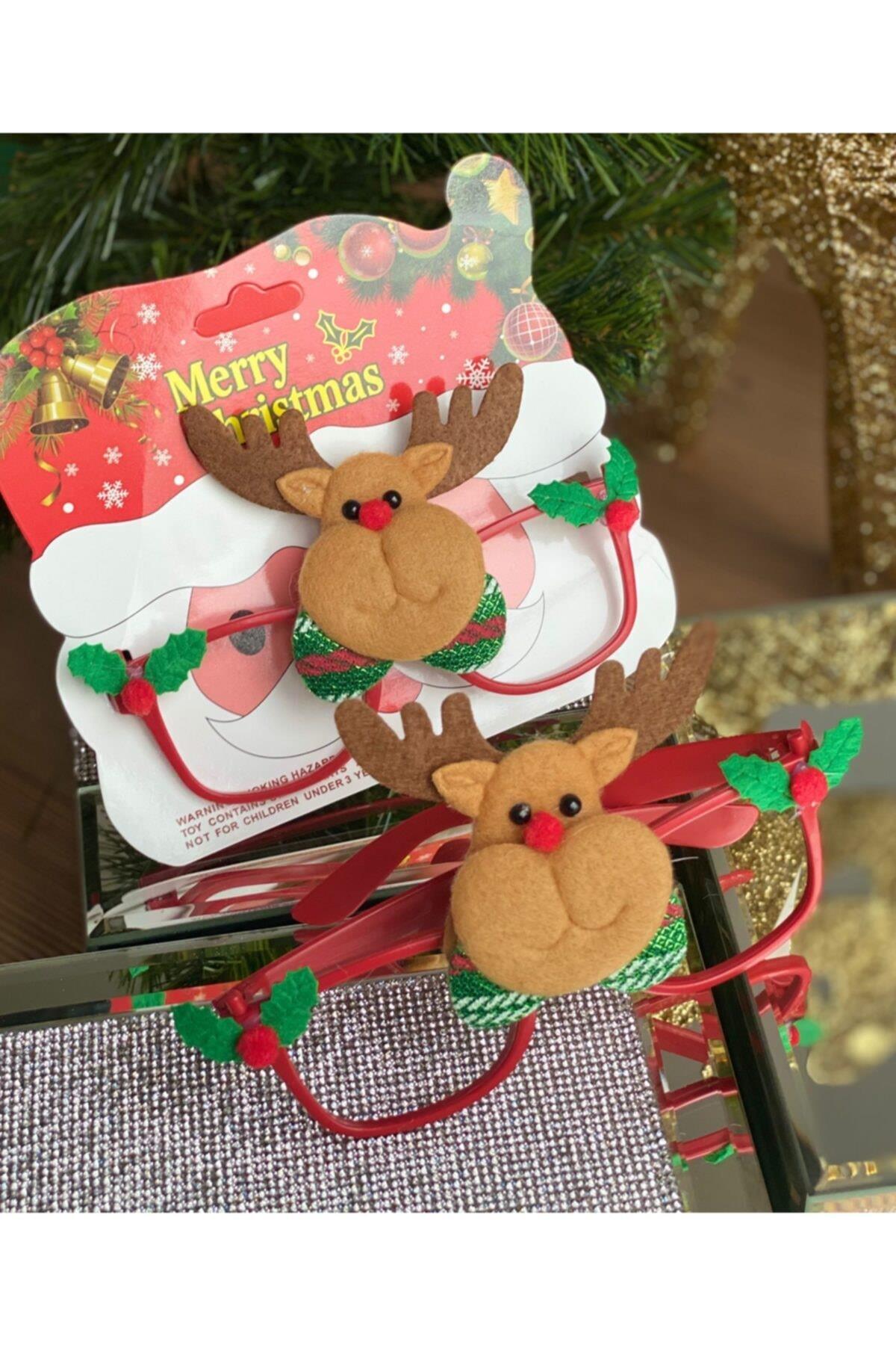 Yeni Yıl Yılbaşı Özel Lüks Geyikli Süslü Gözlük Noel Gözlüğü