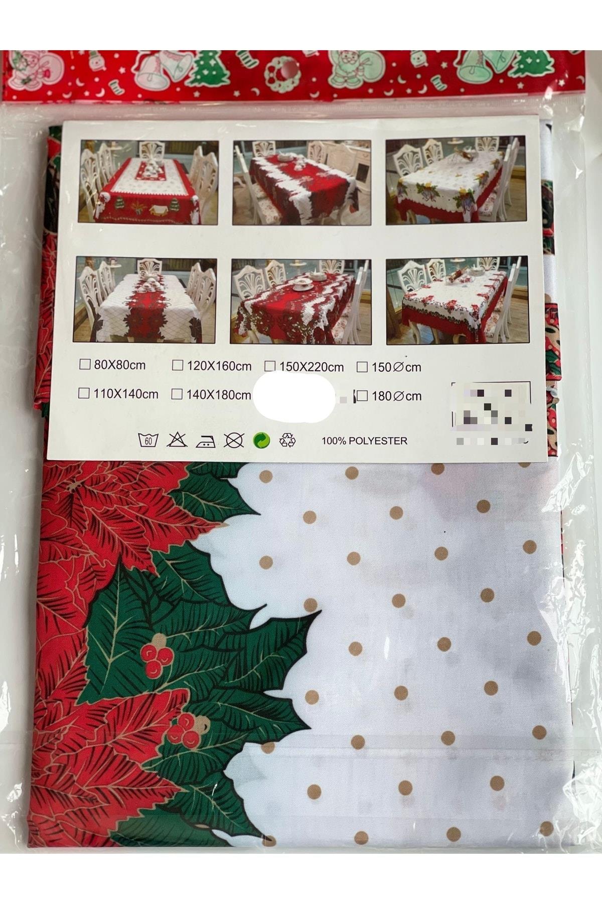Yeni Yılbaşı Özel Lüks Sofra Sunum Dertsiz Leke Tutmaz Masa Örtüsü Puantiye Mum Desenli