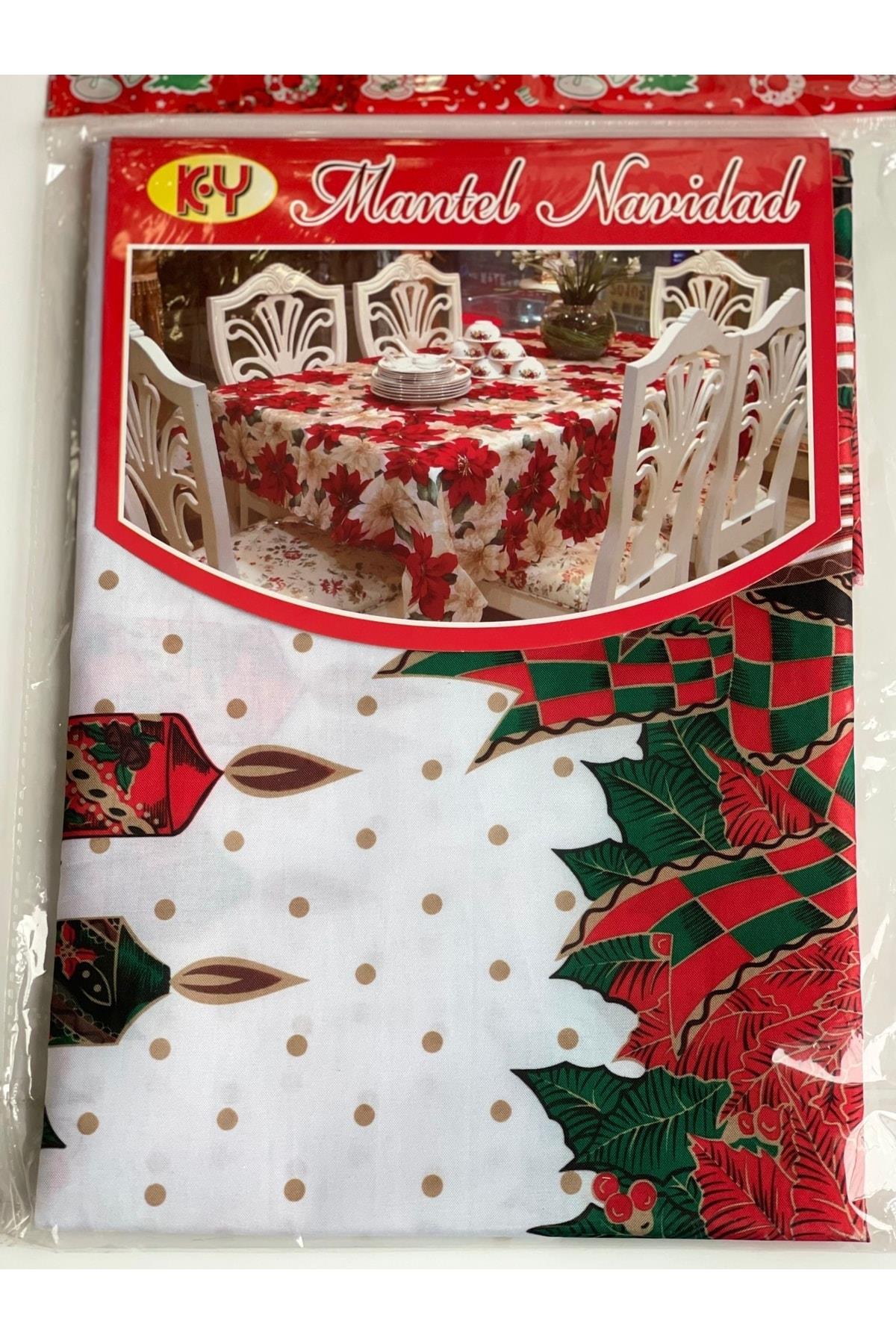 Yeni Yılbaşı Özel Lüks Sofra Sunum Dertsiz Leke Tutmaz Masa Örtüsü Puantiye Mum Desenli