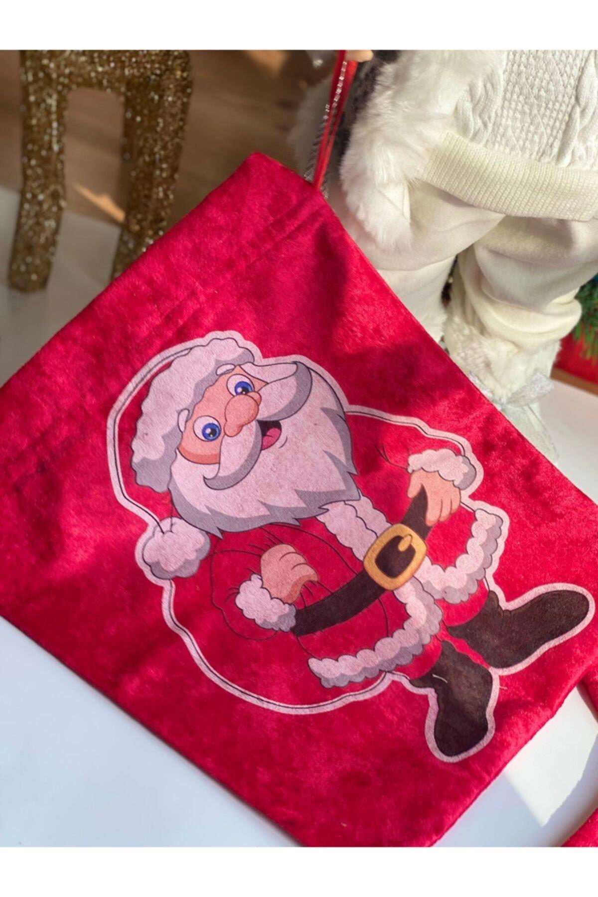 Yeniyıl Yılbaşı Dev Boy Kadife Büzgülü Kese Hediye Paketi Çanta Noel Baba Dekorasyon 40cm