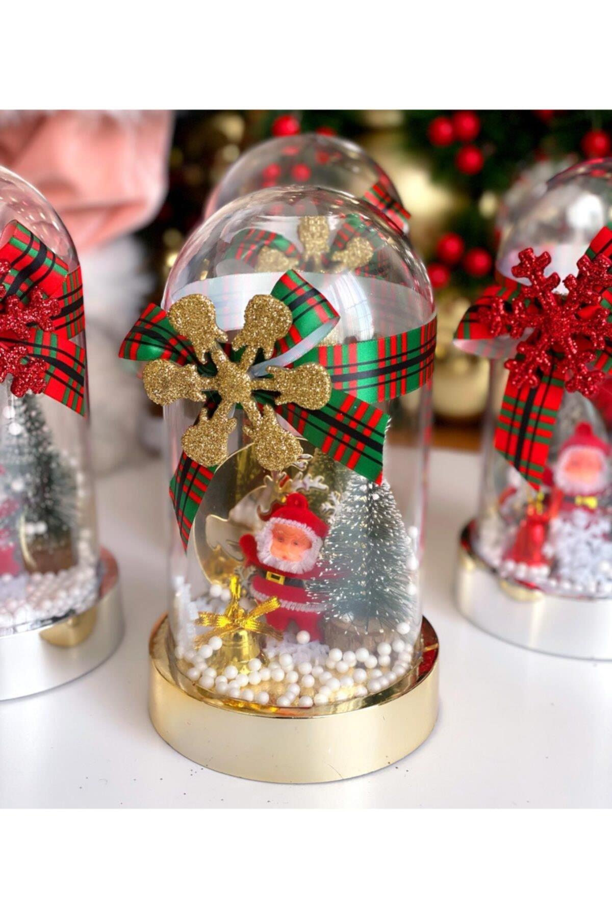 Yılbaşı Christmas Lüks Noel Baba Kar Küresi Çam Ağaç Geyik Dekorasyon Hediyelik Gold Altın