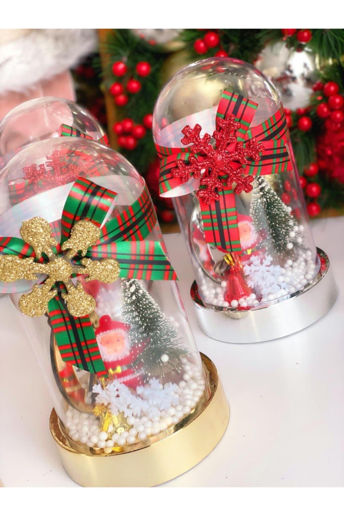 Yılbaşı Christmas Lüks Noel Baba Kar Küresi Çam Ağaç Geyik Dekorasyon Hediyelik Gümüş Kırmızı