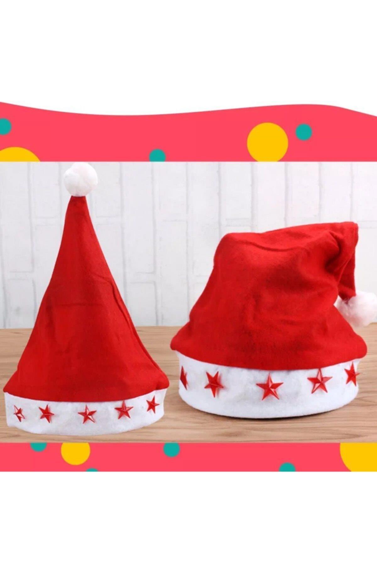 Yılbaşı Led Yıldız Işıklı Noel Baba Christmas Kırmızı Külah Şapka