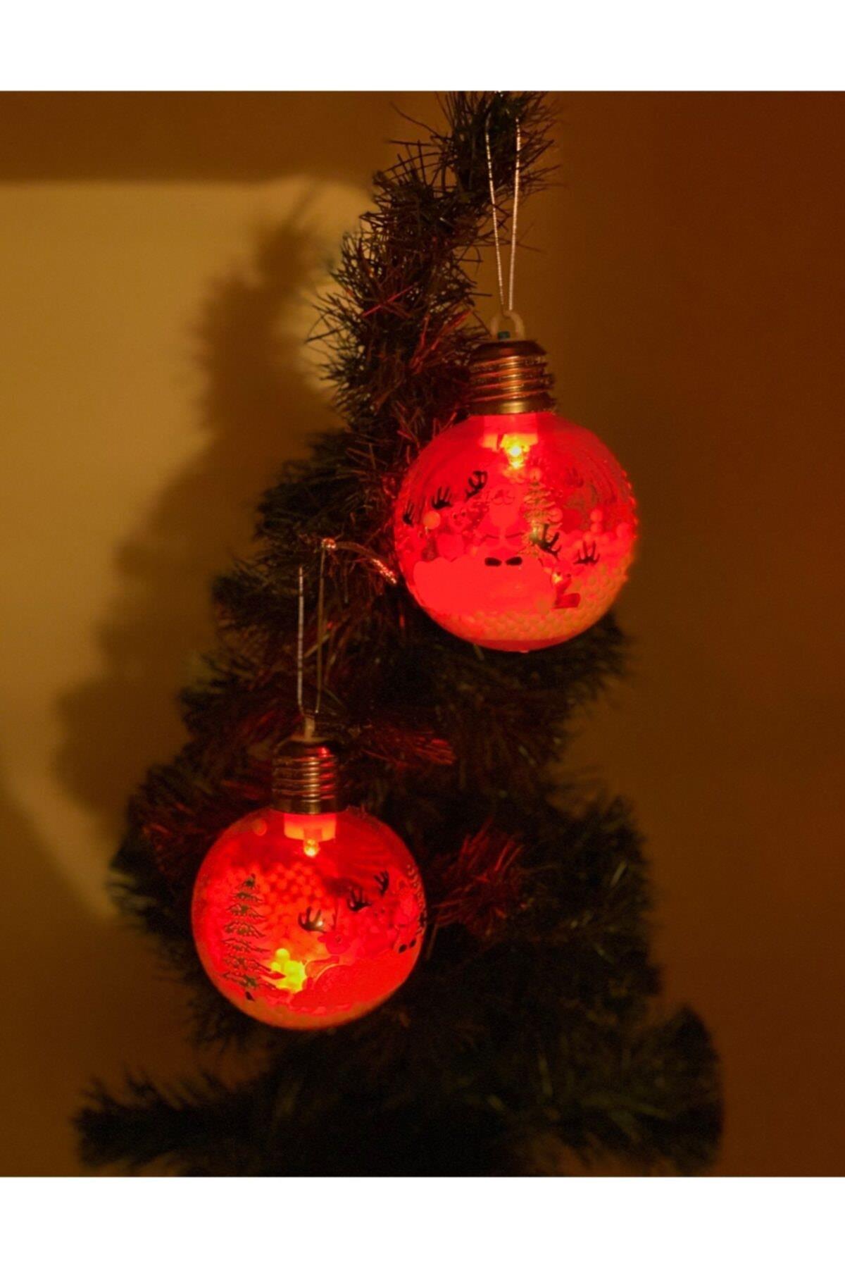 Yılbaşı Noel Baba Geyikli Kar Taneli Işıklı Lüks Koleksiyonluk Fanus Çam Ağacı Top Süs Dekor Tekli