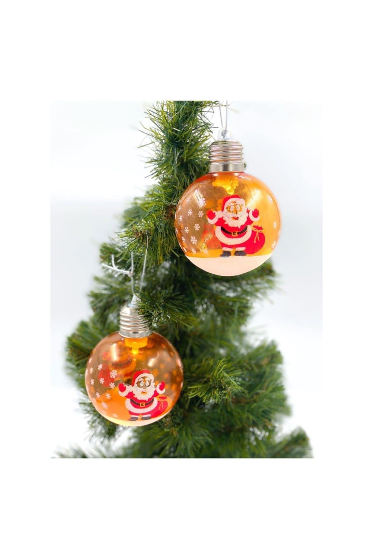 Yılbaşı Noel Baba Simli Kar Taneli Işıklı Lüks Koleksiyonluk Fanus Çam Ağacı Top Süs Dekorasyon