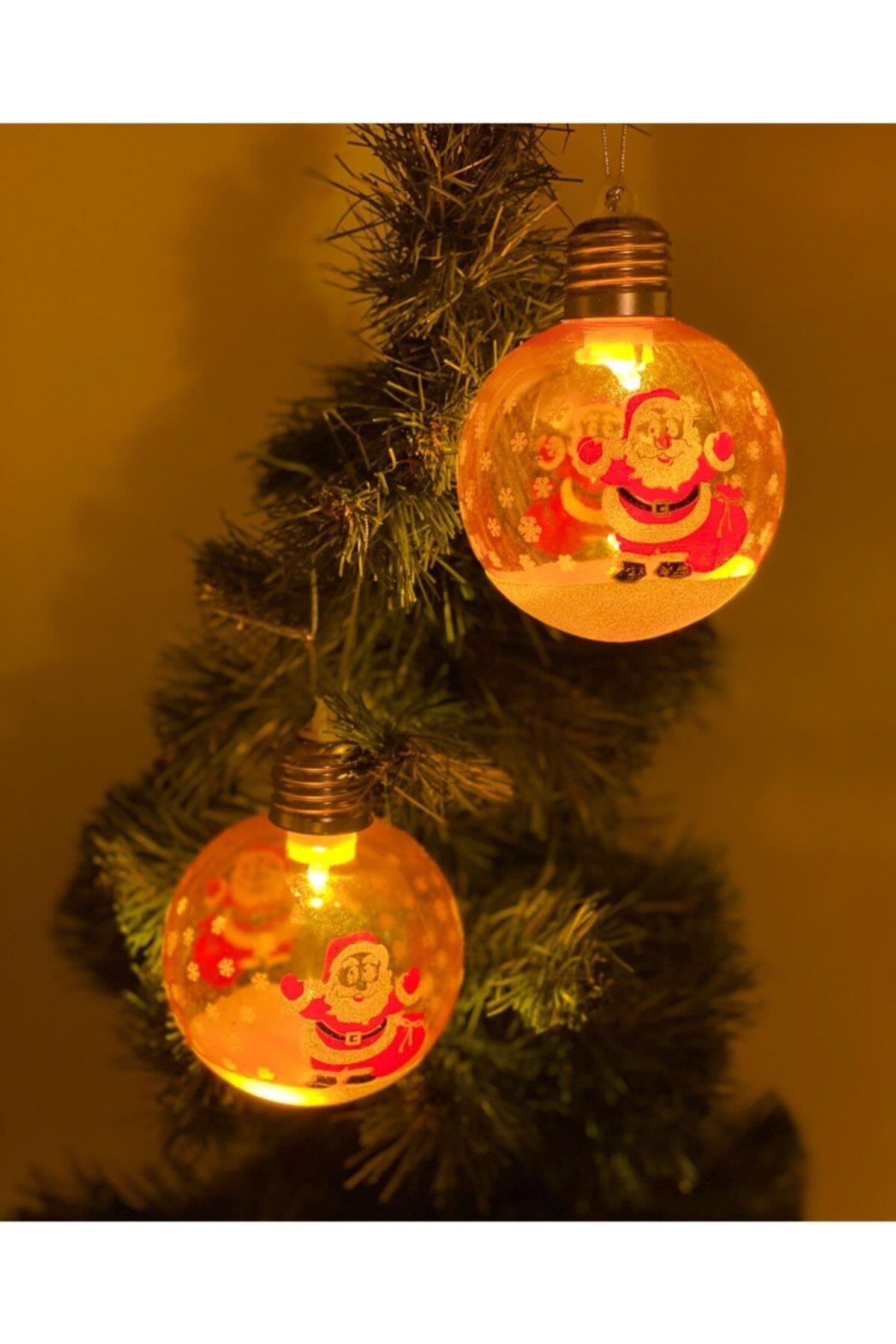Yılbaşı Noel Baba Simli Kar Taneli Işıklı Lüks Koleksiyonluk Fanus Çam Ağacı Top Süs Dekorasyon